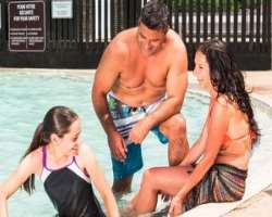 The park also features a beach which is a five fee The park also features a beach which is a five feet deep pool and Cascades Falls Pool which is only 3 feet and there are fountains that splash on the